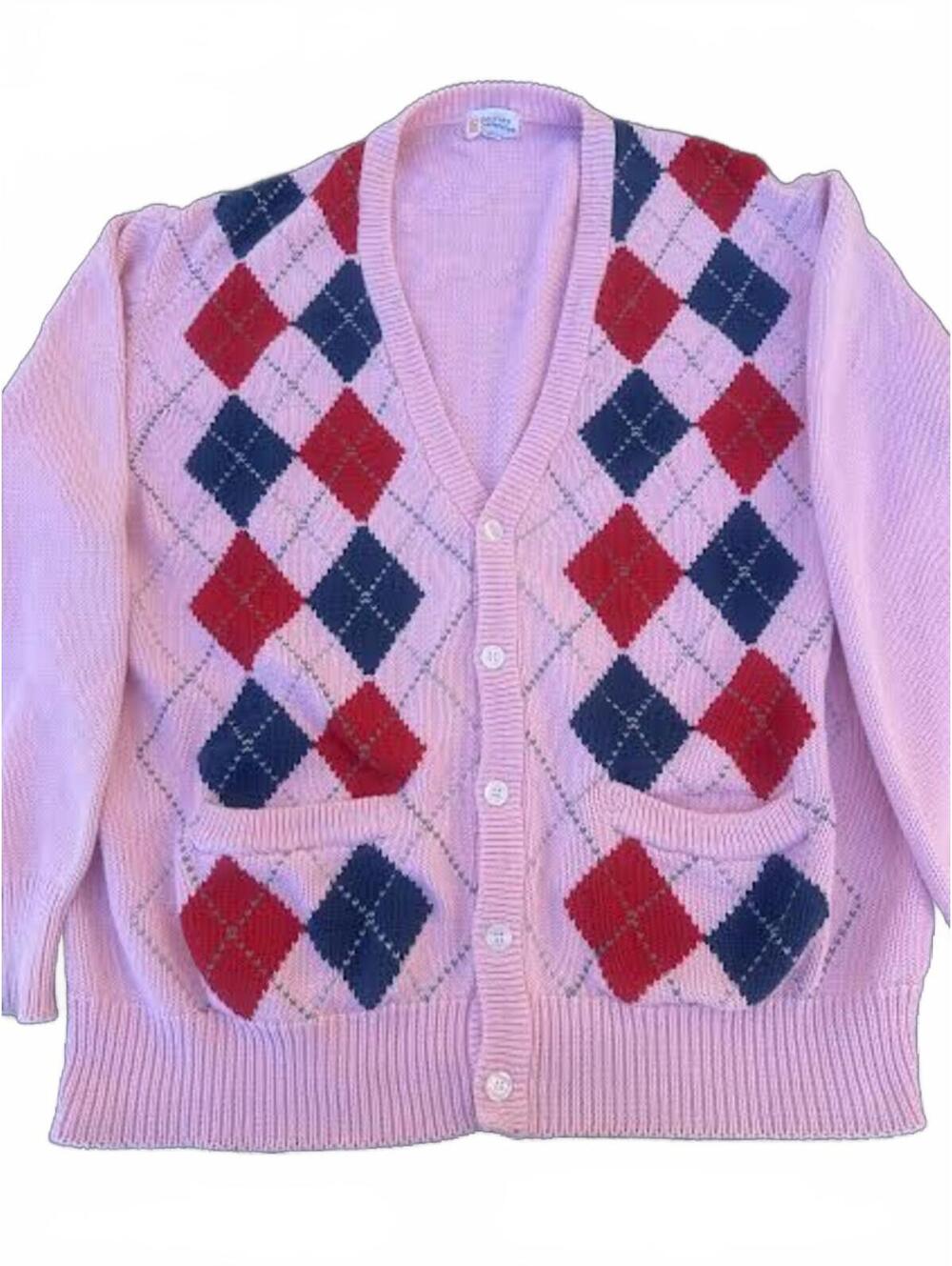 Odyssey Collection Pink Argyle Cotton Cardigan XL